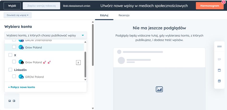 Tworzenie wpisów social w HubSpot | Grow Poland