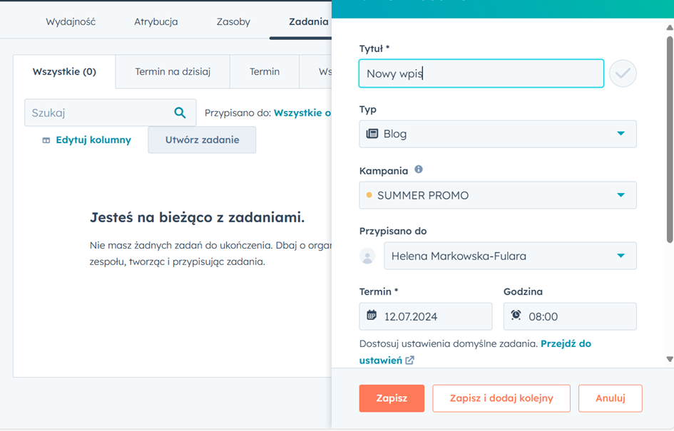 Kampanie marketingowe w HubSpot. Zadania | Grow Poland